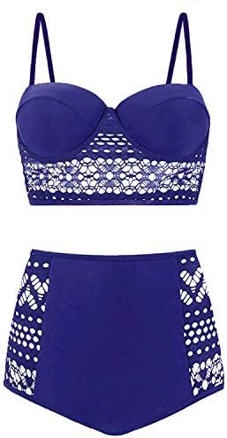 Amourri Womens Vintage Polka Underwire High Waisted Swimsuit Bathing Suits Bikini