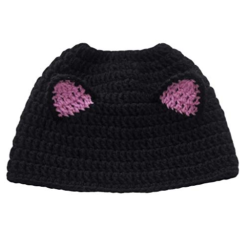 Kids Lovely Cartoon Winter Cable Knit Ear Thermal Headband Cold Weather Enhanced Warm Fleece Fuzzy Lined Croched Stretchy Headwrap Thick Hat Cap for Children Toddler Boy Girl (Black)