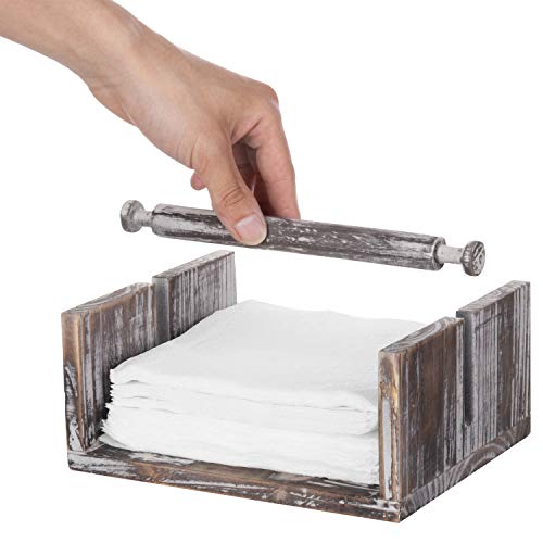 MyGift Torched Wood Square Flat Napkin Holder with Weighted Arm