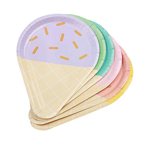 M-Aimee 24 Pcs Ice Cream Party Plates Serves, 10'' Disposable Paper Plates, Cute Sundae Party Supplies for Kids, Birthday Baby Shower Decorations