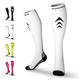 Rymora Compression Socks for Men & Women [Cushioned] [One Pair] [White] [Medium] – Pro Stockings Support for Running, Nurse, Flight Travel, Diabetic, Varicose Veins, Circulation, Maternity, Nursing
