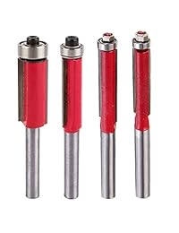 4pcs Bearing Flush Trim Bit Set with 1 4" Shank,Top End Bearing Router Bit Set, 1 4" 5 16" 3 8" 1 2" Cutting Diameter Milling Bits for Woodworking Tool with Storage Bag