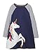 Girls Cotton Long Sleeve Casual Cartoon Appliques Striped Jersey Dresses (5T, Unicorn)