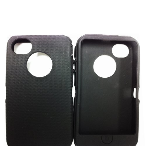 Replacement Silicone Skin For iphone 4/4s Otterbox Defender case with Oval cutout by SportyGigabite - Black