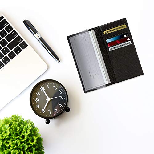 Genuine Leather Checkbook Cover For Women & Men - Checkbook Holder Check Book Covers For Duplicate Checks Card Wallet RFID