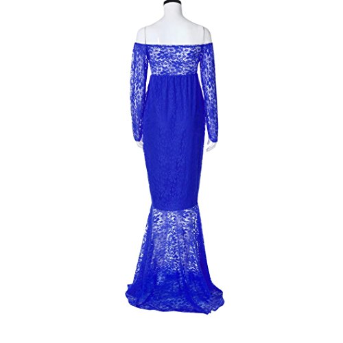 Pregnant Women Lace Long Maxi Dress, Off Shoulders Long Sleeve Loose Long Dress [Maternity Gown Photography Props Clothes] Valentine's Day Present (Blue, L) - Thumbnail 3