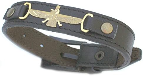Sterling Silver 925 18k Gold Pt Iranian Farvahar Faravahar Bracelet Iran Persian (Genuine Leather)