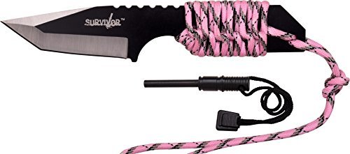 Survivor HK-106320PK Fixed Blade Outdoor Knife, Black Tanto Blade, Pink Cord-Wrapped Handle, 7-Inch Overall, Pink (2-Pack)