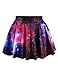 Womens Purple Galaxy Digital Print Stretchy Flared Pleated Casual Mini Skirt,One Size,Purple Galaxy