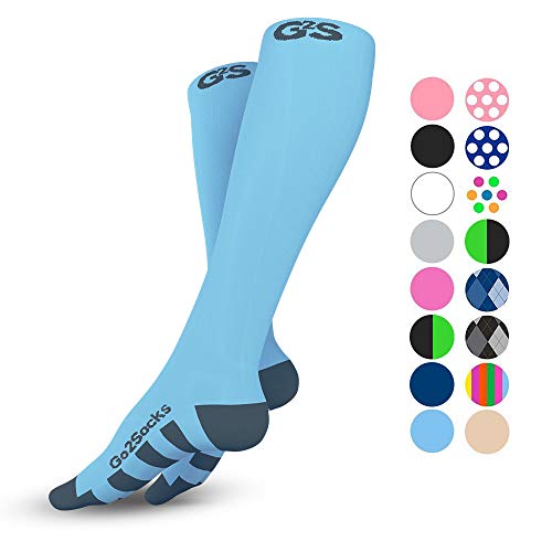 Go2Socks Compression Socks for Men Women Nurses Runners 20-30 mmHg Medical Stocking Athletic(2pCBlue,M)