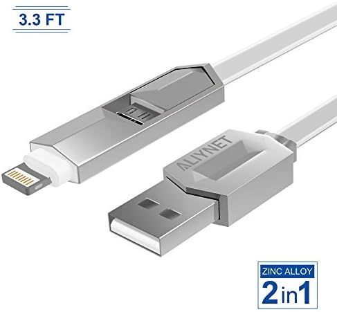 Aliynet 2 in 1 cable for fast charging,New Dual interface Design iphone charger cable,lightning and micro usb cable,Data Sync Cable for Android and Apple Series(White)