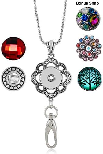Simply Poppies Premium Women's Lanyard - Jeweled Snap Charm Lanyard for IDs, Badges and Keys - Comes with Four (4) Snap Charms