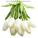XIAOHESHOP XHSP 30 pcs Real-Touch Artificial Tulip Flowers Home Wedding Party Decor (Pure White)