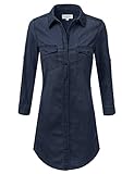 JJ Perfection Women's Plus Size 3/4 Sleeve Chambray Denim Button Down Midi Dress