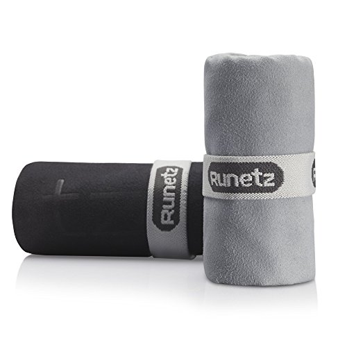 UPC 760921893524, Runetz Soft Microfiber Athletic Towel, Super Absorbent &amp; Quick Drying Lightweight for Gym, Sport, Travel, Large/Small, Black/Gray, 2 Piece