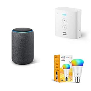 Amazon Echo (3rd Gen, Black) bundle with Echo Flex and Wipro 9W Smart Bulb