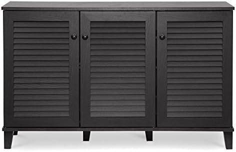 3 Door Floor Wood Storage Cabient With 5 Fixed Shelves, Shoe Rack, Extra Space, Contemporary Style, Rectangle Shape, Perfect For Entryway, Hallway, Living Room, Black Color + Expert Guide