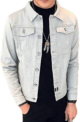 ONTBYB Men's Casual Denim Jacket Military Slim Fit Long Sleeve Button Coat