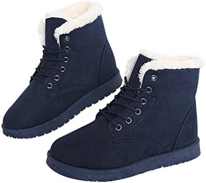 Gomotion Women's Winter Warm Snow Boots Flats Lace up leather Short Ankle Boot Dark Blue 9