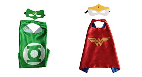 Green Lantern & Wonder Woman Costumes - 2 Capes, 2 Masks w/Gift Box by Superheroes