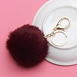 Yingrui 8cm Fluffy Rabbit Fur Ball Charm Key Chain for Car Key Ring or Bag (Wine Red)