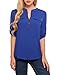ANGVNS Women Long Sleeve V Neck Printed Chiffon Shirt, Jewelry Blue, XL