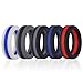 Silicone Wedding Bands with Blue Red Black Gunmetal White Thin Line Stripe for Men, Flexible Rubber Alternative Ring Set, Non Metal for Mechanic Workout, Athlete Exercise, Keep Fit