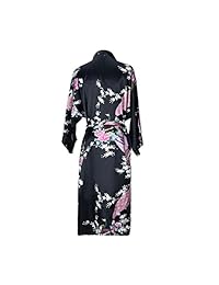 Kimono de satén para dama, diseño de pavo real y flores