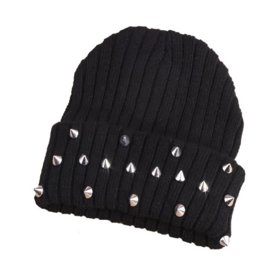 WHstore-Mens-Womens-Punk-Rock-Hip-hop-Hat-Spike-Rivet-Stud-Knit-Cap-Black