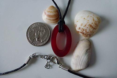 Ocean mystery scarlet surf beach sea glass yoga meditation karma oval small beautiful pendant handmade necklace, unisex surfing jewelry on a waxed cotton 26 inch cord