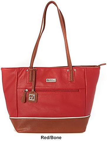 Stone Mountain Pebble Leather Talia Tote Handbag (Red/bone/Cognac)