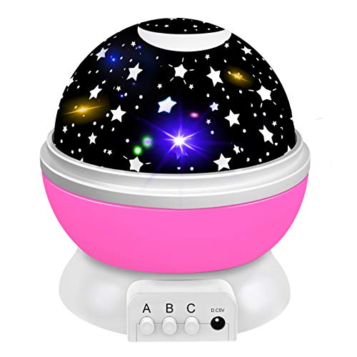Girls Toys Age 2-10, Night Light Moon Star Rotating for Kids Baby Girls Toys for 3-10 Year Old Girls 2-10 Year Old Girl Gifts Birthday Best Christmas Xmas Halloween Gifts for Girls Pink DMUSNL03