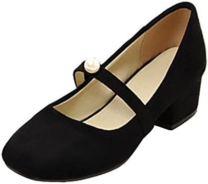 Ladies Comfort Square Toe Chunky Block Mid Heels Classic Slip On Mary Jane Flats Shoes Size 3-8.5