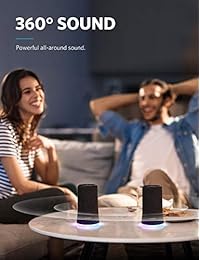 [2 unidades] Soundcore Flare Altavoz portátil Bluetooth 360° de Anker, con sonido redondo, emparejamiento estéreo inalámbrico, graves mejorados y luz LED ambiental, y IPX7 resistente al agua calificación   negro