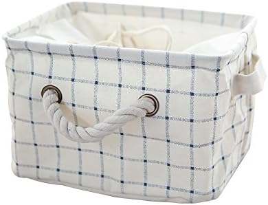 Cutieunion Natural Linen Folding Storage Baskets Cotton Drawstring Closure with Handles Great for Toys Clothes Towels Books (small)