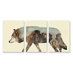 3 Panel Animal with Mountain Pictures Home Wall...