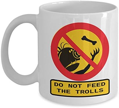 Funny Coffee Mug - Don't Feed the Trolls Warning Sign Text - 11 Oz White Ceramic Fun Coffee Mugs - Perfect Novelty Gift for Birthdays, Men, Women, Presents - by FunOnMugs