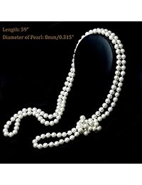 Babeyond collar de 140 cm de perla largo cuentas perlas falsas de moda ART DECO, acero inoxidable, Blanco, longlace