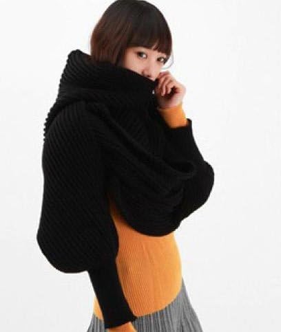 Amazon あったかお洒落 万能 ロングマフラー ボレロ 風 ニット ショール 巻き方 無限大 ユニセックス レディース メンズ ブラック ストール マフラー 通販