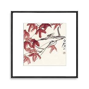 Framed Canvas Wall Art Dragonfly by Famous Chinese Painter Qi Baishi Canvas Prints Home Artwork Decoration for Living Room,Bedroom - 16x16 inches