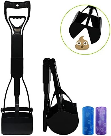 Faciab Pooper Scooper with Poop Bags, Foldable Long Handle Pet Waste Scoop, Great in Grass, Gravel, Snow, Dirt, Cement (Black)