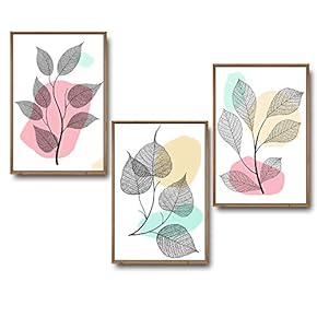 3 Piece Framed Canvas Wall Art for Living Room, Bedroom Leaf Theme Canvas Prints for Home Decoration Ready to Hang - 16"x24"x3 Panels