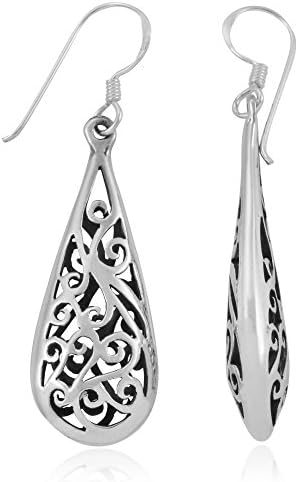 Mimi SilverMIMI Sterling Silver Bali Inspired Filigree Teardrop Dangle Earrings