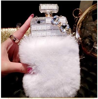 Samsung Galaxy Note 9 Case, CoverProof Luxury Warm Soft Beaver Rabbit Fur Hair 3D Handmade Glitter Diamond Crystal Rhinestone Perfume Bottle Phone Case Cover - White Bowknot