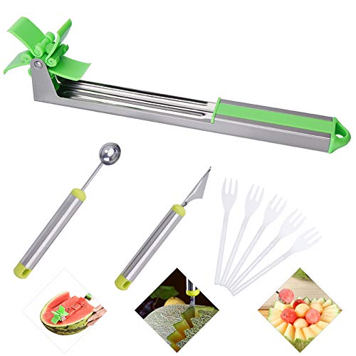 Watermelon Slicer set,Stainless Steel Windmill Melon Cutter-Fun Fruit Salad Cut Tool Melon Baller & Melon Carving Knife 30pcs Disposable Fork for Home/Kitchen/Party/Fruit Platter - Thumbnail 6