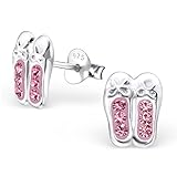 925 Sterling Silver Pink Crystal Ballet Slippers Ear Studs 25105