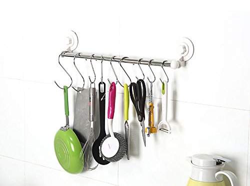 Prudance Medium Round S Shaped Stainless Steel Hanging Hooks Set 10 Hooks - Ideal Pots, Pans, Spoons & Other Kitchen Essentials - Perfect Clothing