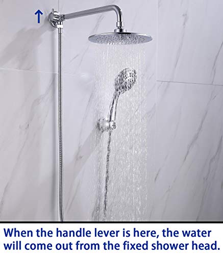 Wall-mount Rainhead Extension Arm with Metal 3-way Diverter and Shower Flange, 14.5 Inches away from The Wall Perfect for Handheld Shower Head and Rainfall Shower Head (Chrome)