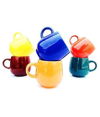 La Lady Store-U Shape Multicolor Mirror Finish Medium Size Tea/Coffee Cups 220 ml Set of 6 Pcs (Microwave safe)