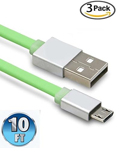 Android Charger, Myckuu 3 Pack 10ft 3M Durable flat noodle Tangle-Free Micro USB 2.0 Charge Cable Sync Charging Cord for Android, Samsung, HTC, Sony, Nokia and More (green)